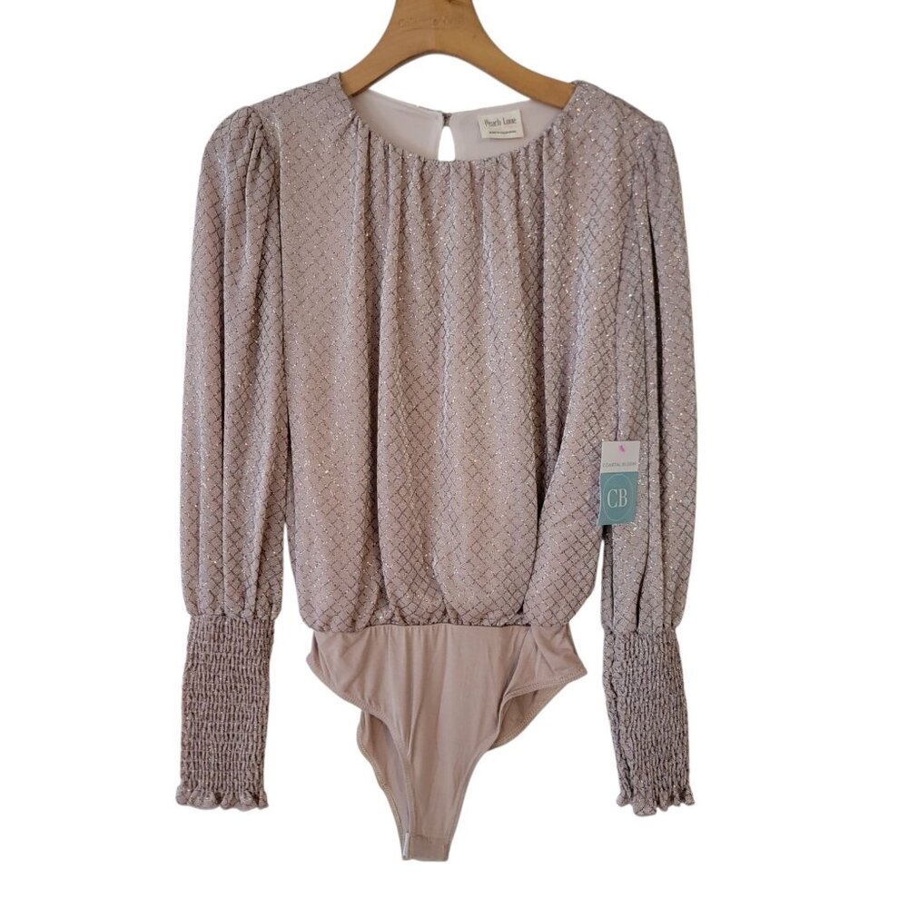 Peach Love Women Pink Champagne Metallic Bodysuit Coastal‎ Bloom Whimsigoth NWT